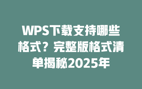 WPS下载支持哪些格式？完整版格式清单揭秘2025年 二