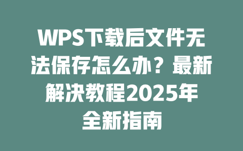 WPS下载后文件无法保存怎么办?最新解决教程2025年全新指南 二