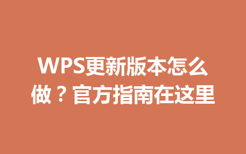 WPS更新版本怎么做?官方指南在这里 二