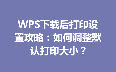 WPS下载后打印设置攻略：如何调整默认打印大小？ 二
