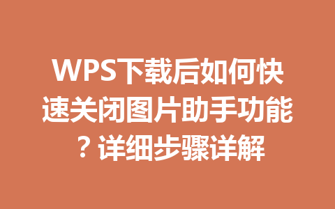 WPS下载后如何快速关闭图片助手功能?详细步骤详解 二