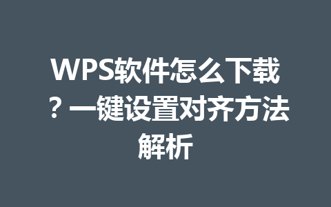 WPS软件怎么下载?一键设置对齐方法解析 二