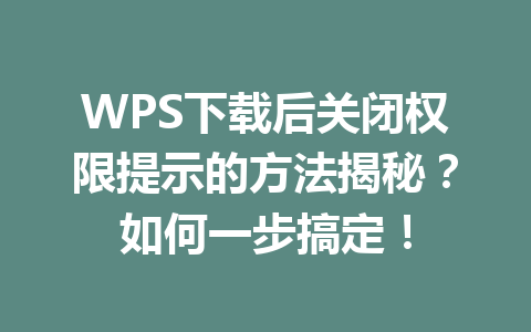 WPS下载后关闭权限提示的方法揭秘？如何一步搞定！ 二