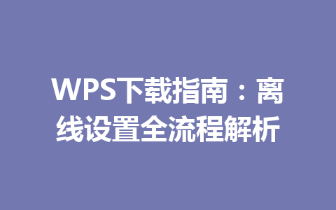WPS下载指南:离线设置全流程解析 二