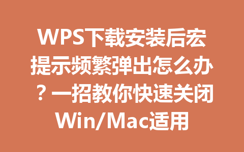 WPS下载安装后宏提示频繁弹出怎么办?一招教你快速关闭Win/Mac适用 一