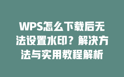WPS怎么下载后无法设置水印？解决方法与实用教程解析 二