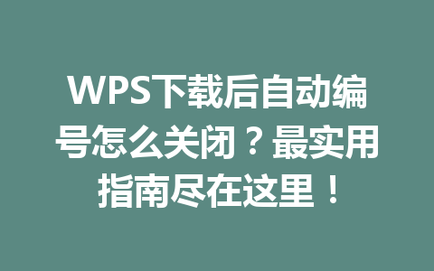 WPS下载后自动编号怎么关闭?最实用指南尽在这里! 二