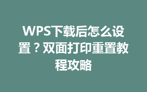 WPS下载后怎么设置?双面打印重置教程攻略 二