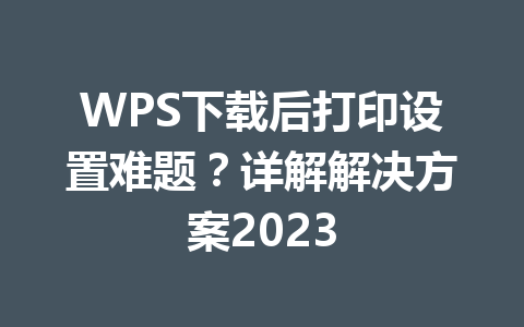WPS下载后打印设置难题？详解解决方案2023 二