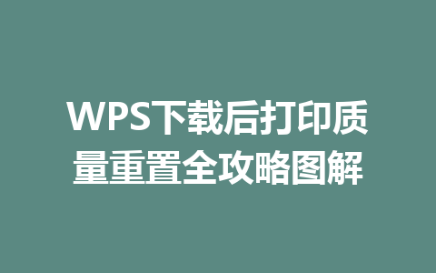 WPS下载后打印质量重置全攻略图解 二