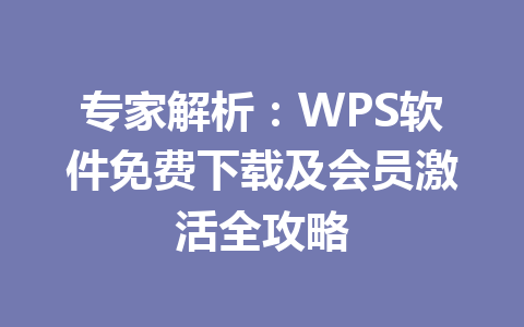 专家解析：WPS软件免费下载及会员激活全攻略 二
